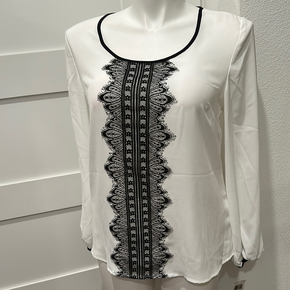 Style & Co. Black and White Blouse with Lace Detail